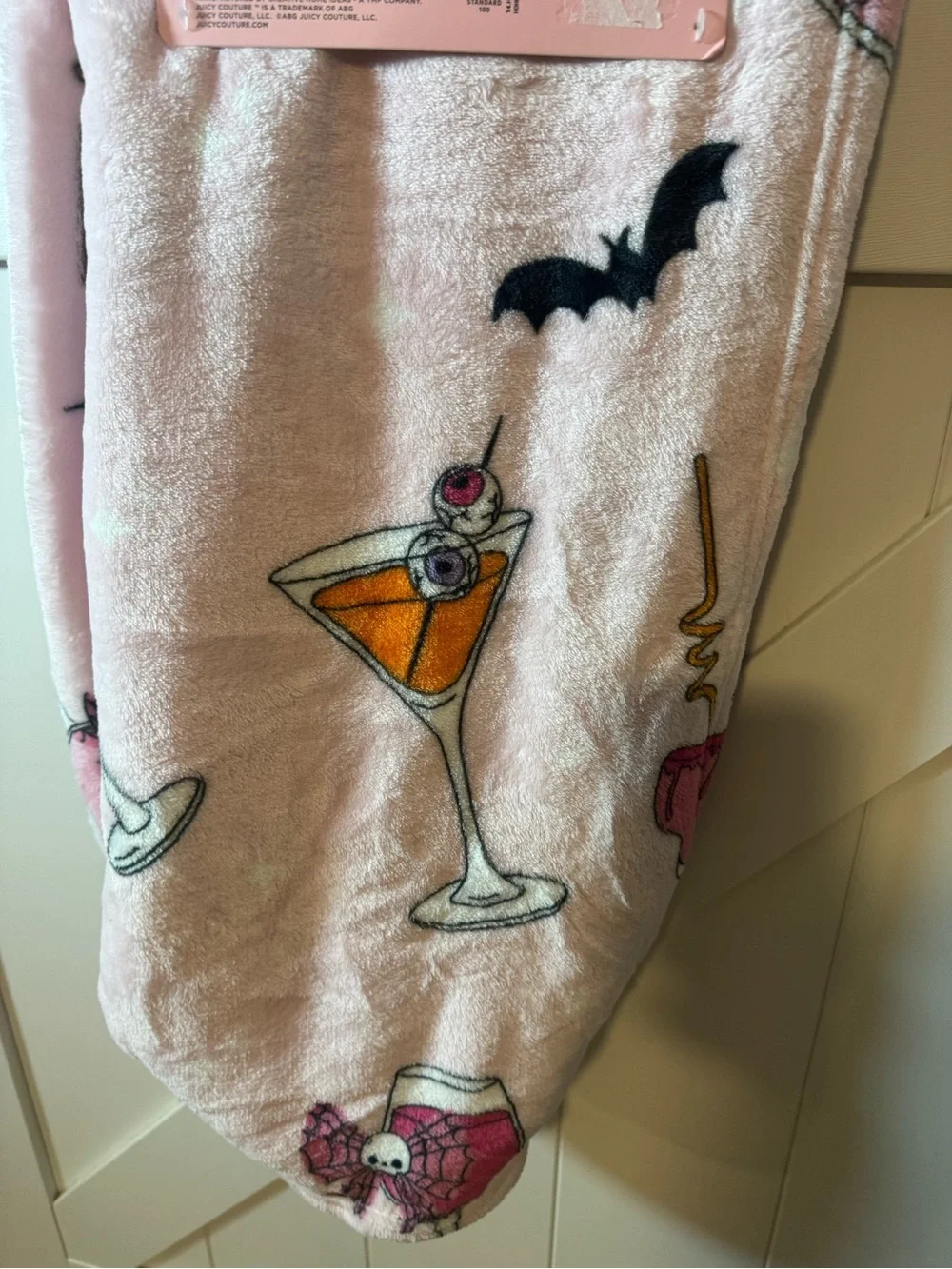 Juicy Couture Pink Plush Throw with Wine Glass Motif
